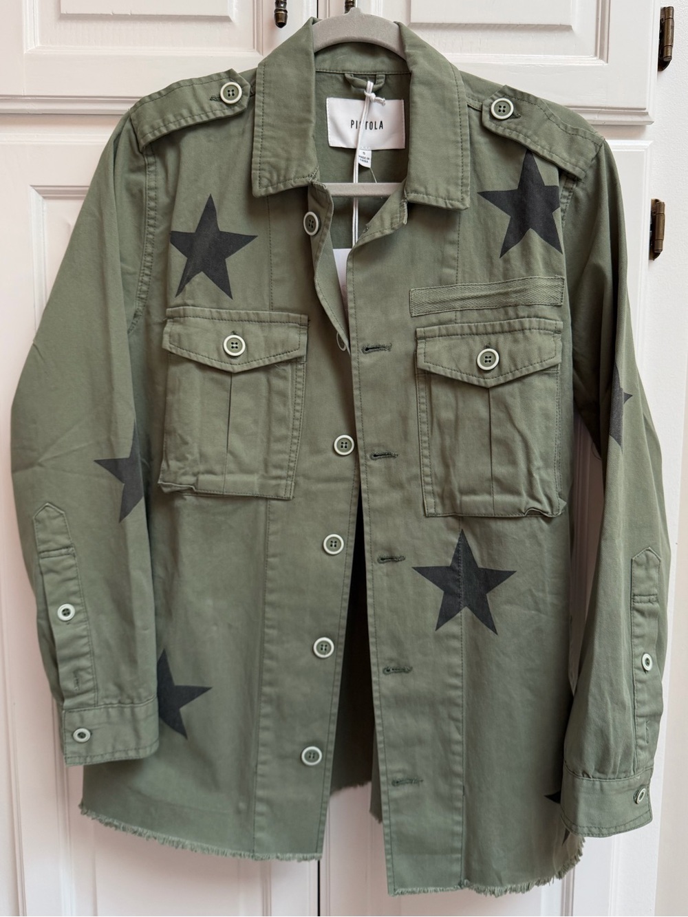 NWT Pistola Camilo Utility Jacket in Army Green with Stars Cotton Size Small - Picture 3 of 16